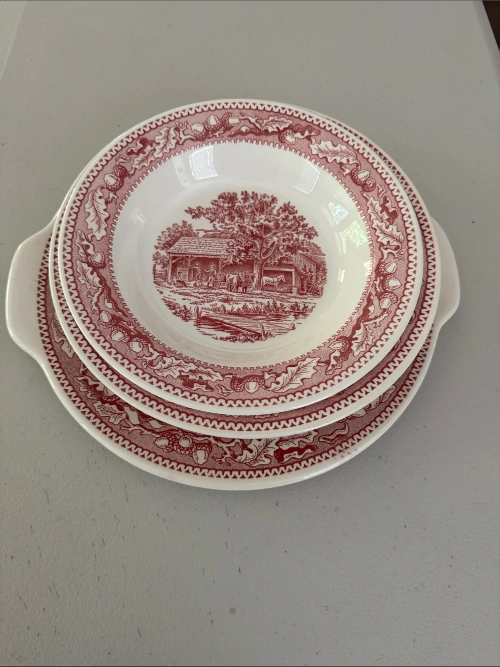 Set of three 1965 Royal Ironstone Memory Lane pattern by Royal China made in USA